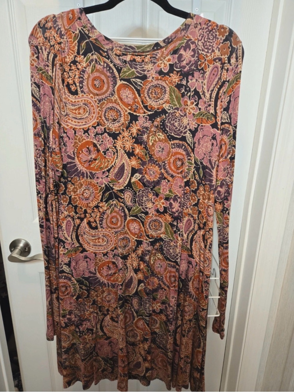 NATURAL LIFE Long-Sleeve Paisley & Floral Swing Dress in Pink and Brown